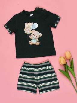 Cutecumber - Girls Green Cotton Top with Shorts