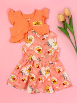Cutecumber - Girls Orange Cotton Dress with Jacket