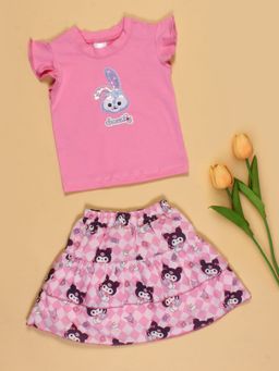 Cutecumber - Girls Pink Cotton Top with Skirt