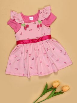 Cutecumber - Girls Pink Cotton Dress with T-shirt