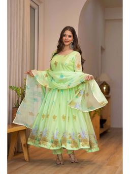 Wedani - Women Green Organza Round Neck Anarkali Kurta with Pant and Dupatta