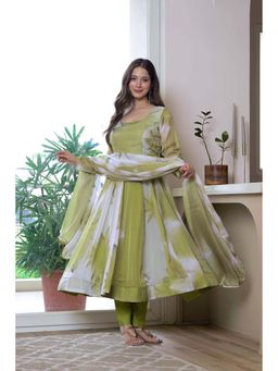 Wedani - Women Green Organza Round Neck Anarkali Kurta with Pant and Dupatta