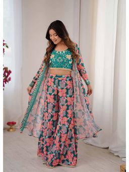 Wedani - Women Green Silk Round Neck Kurta with Palazzo and Jacket