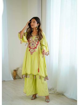 Wedani - Women Green Khadi Square Neck Kurta with Palazzo