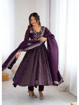 Wedani - Women Purple Silk Square Neck Anarkali Kurta with Pant and Dupatta