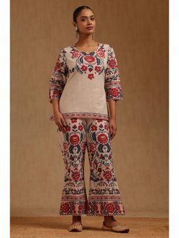 Soch - Women Beige Cotton Slub Round Neck Co-Ord Set