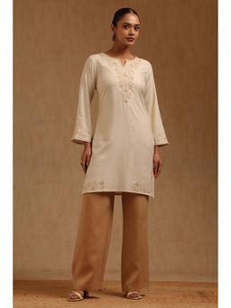 Soch - Women Beige Rayon Round Neck Kurta