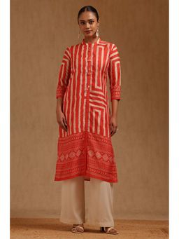 Soch - Women Orange Silk Blend Mandarin Neck Kurta
