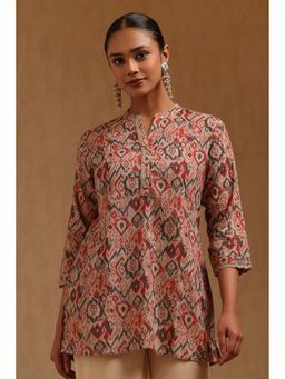 Soch - Women Red Cotton Mandarin Neck Tunic