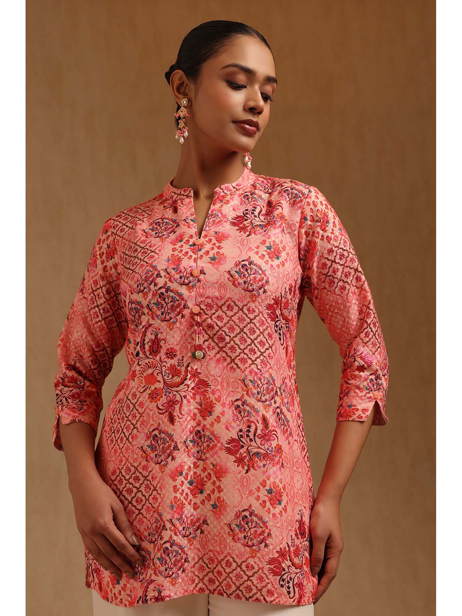 soch Women Peach Cotton Blend Mandarin Neck Tunic-picture-34