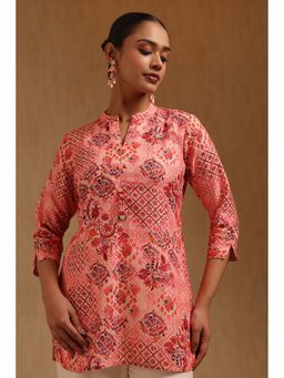 Soch - Women Peach Cotton Blend Mandarin Neck Tunic
