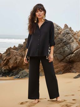 Dora Dori - Women Black Viscose Rayon Collar Neck Co-Ord Set