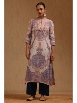 Soch - Women Cream Muslin Tie Up Neck Kurta