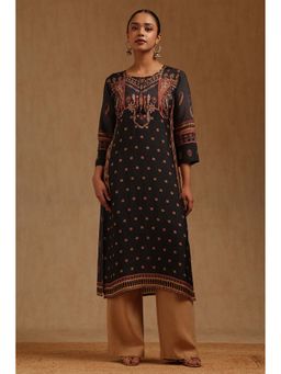 Soch - Women Black Muslin Tie Up Neck Kurta