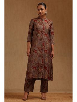 Soch - Women Grey Muslin Mandarin Neck Co-Ord Set