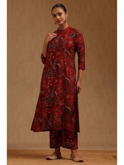 Soch - Women Rust Muslin Mandarin Neck Co-Ord Set