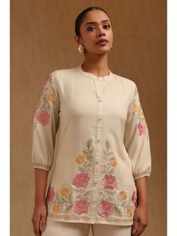 Soch - Women Beige Rayon Mandarin Neck Tunic