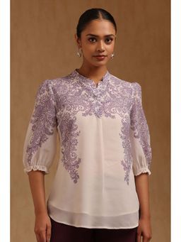 Soch - Women Purple Georgette Mandarin Neck Tunic