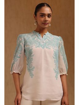 Soch - Women Teal Georgette Mandarin Neck Tunic