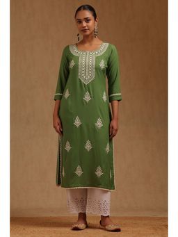 Soch - Women Green Rayon Round Neck Kurta