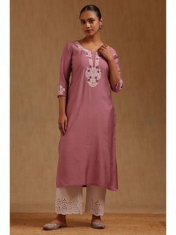 Soch - Women Pink Poly Silk Round Neck Kurta