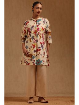 Soch - Women Cream Cotton Mandarin Neck Kurta