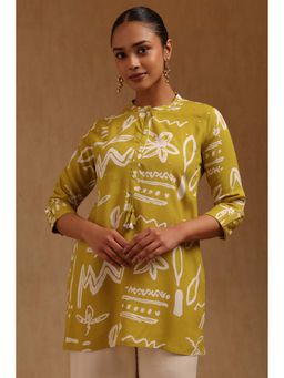 Soch - Women Green Rayon Mandarin Neck Tunic