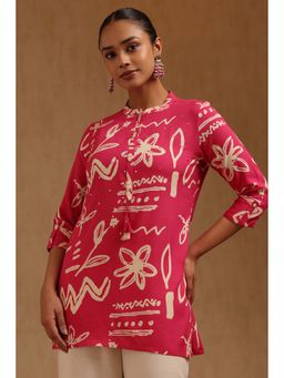 Soch - Women Pink Rayon Mandarin Neck Tunic