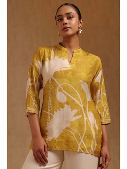 Soch - Women Mustard Muslin Mandarin Neck Tunic