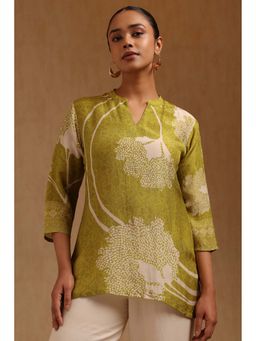 Soch - Women Green Muslin Mandarin Neck Tunic