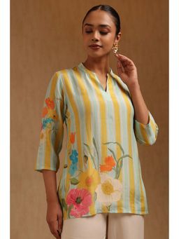 Soch - Women Blue Muslin Mandarin Neck Tunic