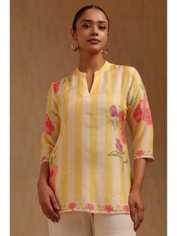 Soch - Women Yellow Muslin Mandarin Neck Tunic