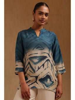Soch - Women Blue Muslin Mandarin Neck Tunic