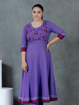 ARAMYA - Women Purple Pure Cotton Round Neck Kurta