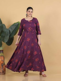ARAMYA - Women Mauve Viscose Round Neck Kurta