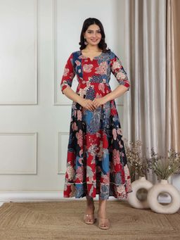 ARAMYA - Women Multi-Color Pure Cotton Round Neck Kurta