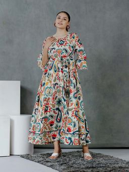 ARAMYA - Women Off White Pure Cotton Round Neck Kurta