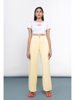 FREAKINS - Lemon Yellow Wide Leg Jeans
