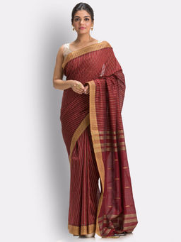 Angoshobha - Maroon Handloom Traditional Cotton Tangail Saree with Unstitched Blouse