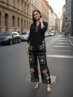 ZUMMER - Floral Embroidered Black Co-Ord Set