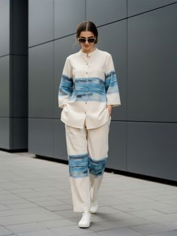 ZUMMER - Cotton Ombre Printed Off White Co-Ord Set