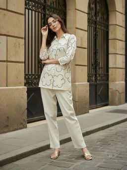 ZUMMER - Cotton Floral Embroidered Cream Co-Ord Set