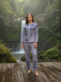 ZUMMER - Cotton Floral Embroidered Grey Co-Ord Set