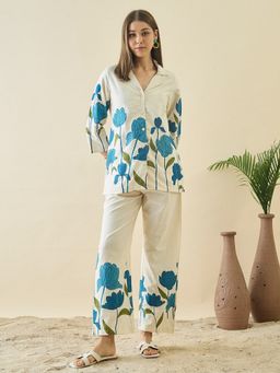 ZUMMER - Cotton Floral Printed Off White Co-Ord Set