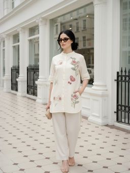 ZUMMER - Cotton Floral Embroidered Off White Co-Ord Set