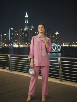 ZUMMER - Cotton Floral Embroidered Pink Co-Ord Set