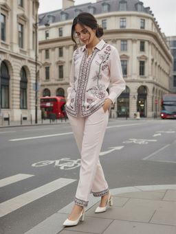 ZUMMER - Cotton Floral Embroidered Pink Co-Ord Set