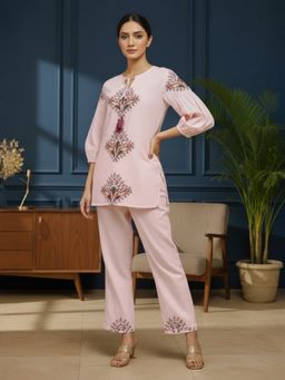 ZUMMER - Floral Embroidered Pink Co-Ord Set