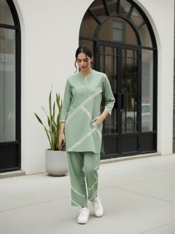 ZUMMER - Cotton Self Design Green Co-Ord Set