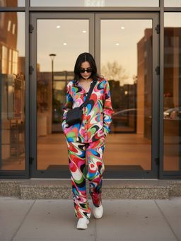 ZUMMER - Satin Abstract Printed Multi Color Co-Ord Set